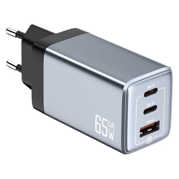 Nextbatt 65W GaN Wandladegerät 2x USB-C/1x USB-A - Schwarz/Grau (65 W) (NB-018CCA)