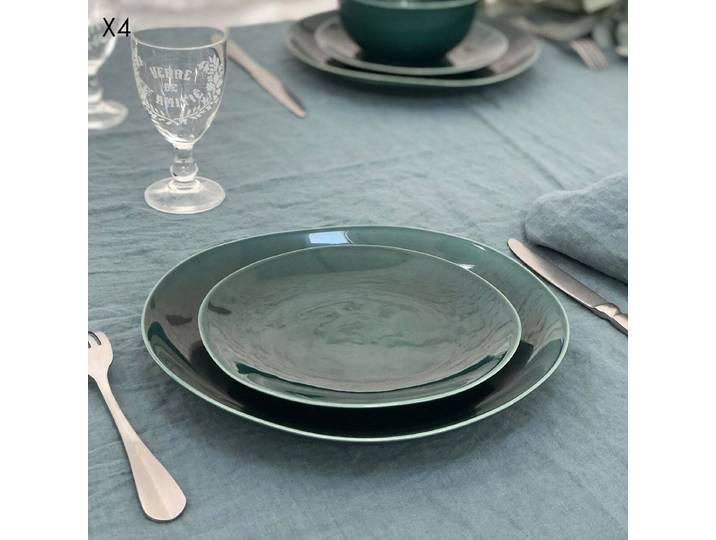 Set de 4 assiettes à dessert en céramique vert anglais Lagune