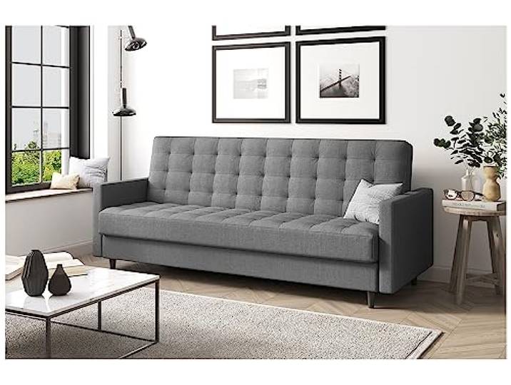 MEBLINI Sofa mit Schlaffunktion - Schlafcouch Ausziehbar - Schlafsofa mit Bettkasten - Sofabett - Couch mit Schlaffunktion - Klappsofa - Andres 1-218x87x93cm - Grau Webstoff