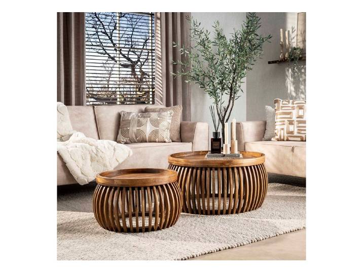 Sitheim® Couchtisch TWEAK CURVE 2er Set Couchtisch 78+55 cm rund Mangoholz massiv (1-St., 2er set)
