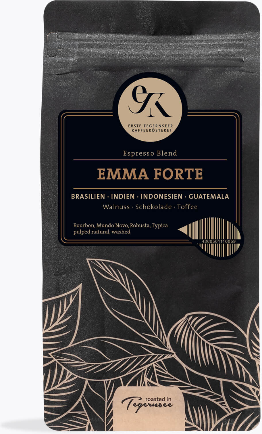 Erste Tegernseer Kaffeerösterei Espresso Emma Forte 1 kg   Ganze Bohne   Indien, Indonesien, Brasilien, Guatemala   60% Arabica Intensiv
