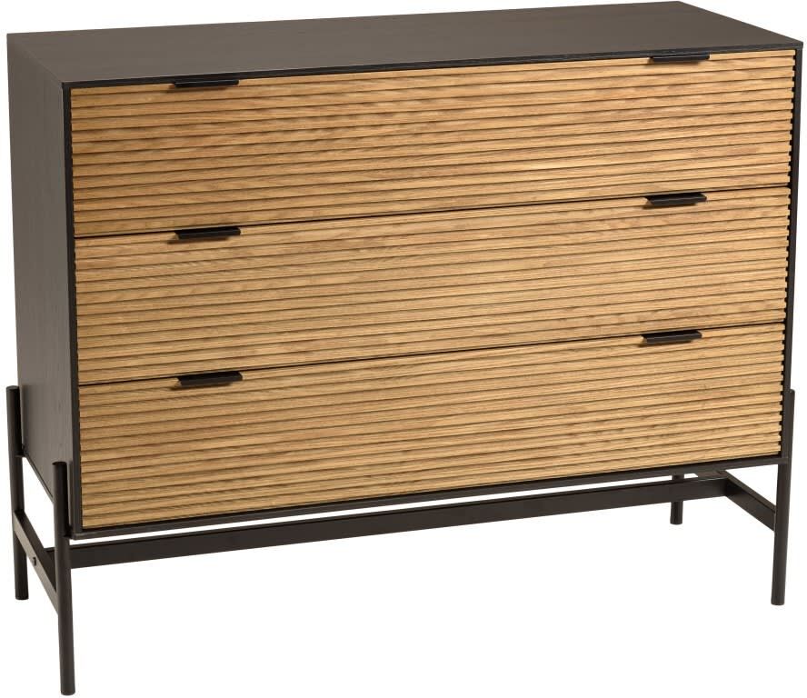MACABANE Commode marron et noire 3 tiroirs pin pieds métal noir Noir 104x82x41cm