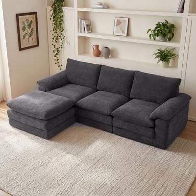 Modern Chenille Modular Sectional Sofa with Movable Ottoman by GDFStudio