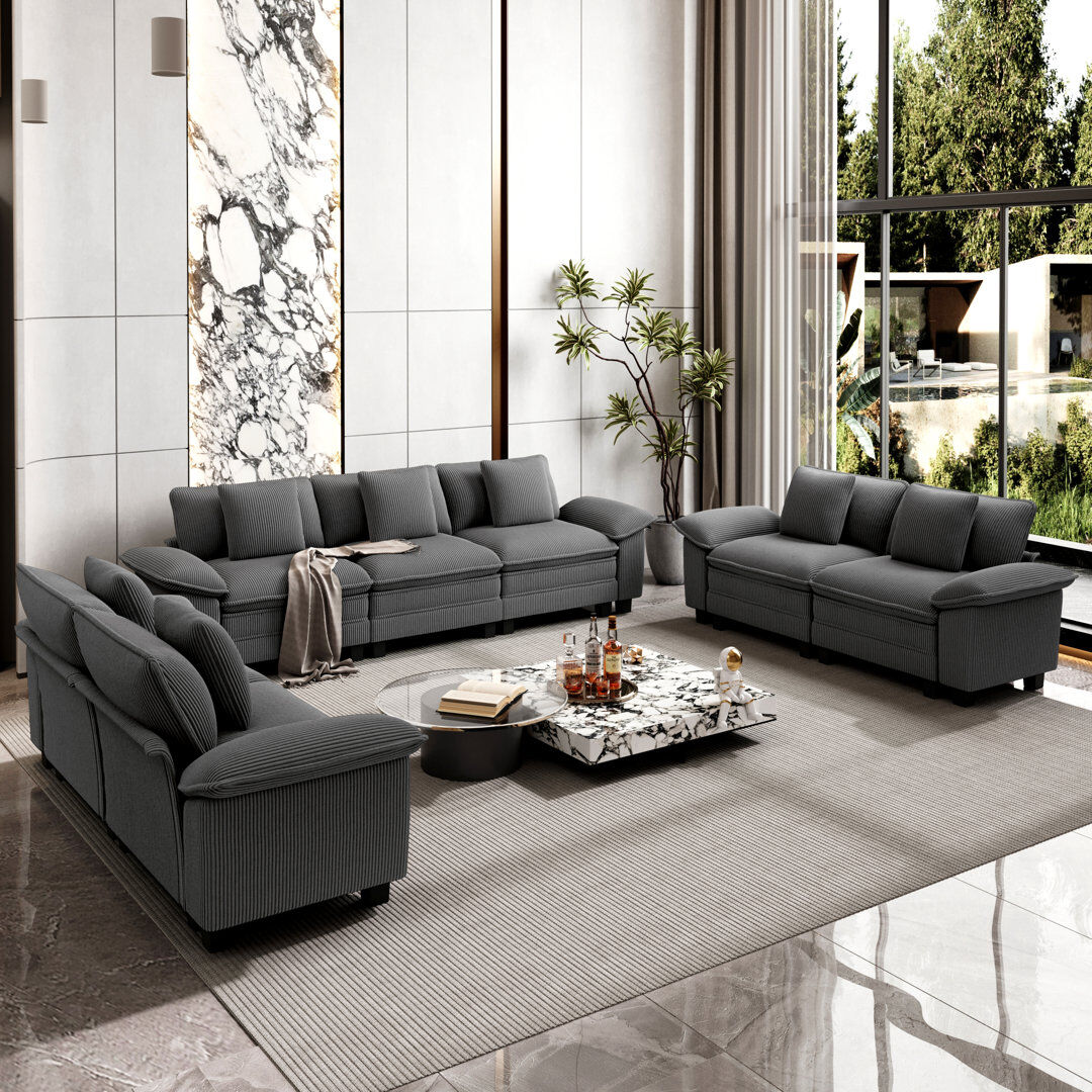 Blue Elephant 7 Piece Modular Living Room Set Light Grey Corduroy 7