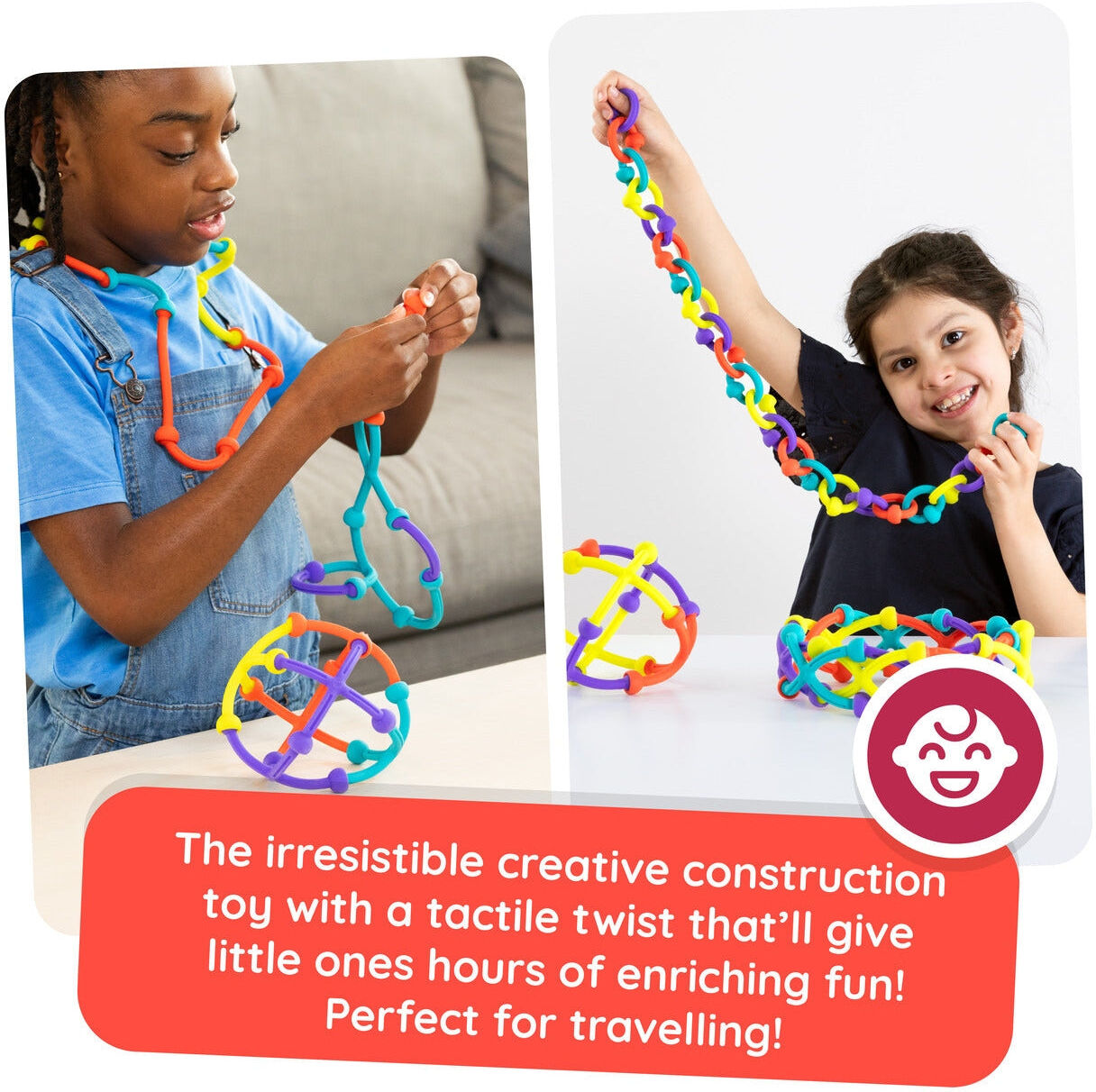 Fat Brain Toys Plip Kit Silicone Construction Set - 46-piece Flexible Building Toy for Kids