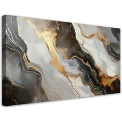 LEINWANDBILD Industrielle Abstraktion aus schwarzem grauem Marmor 120x60cm