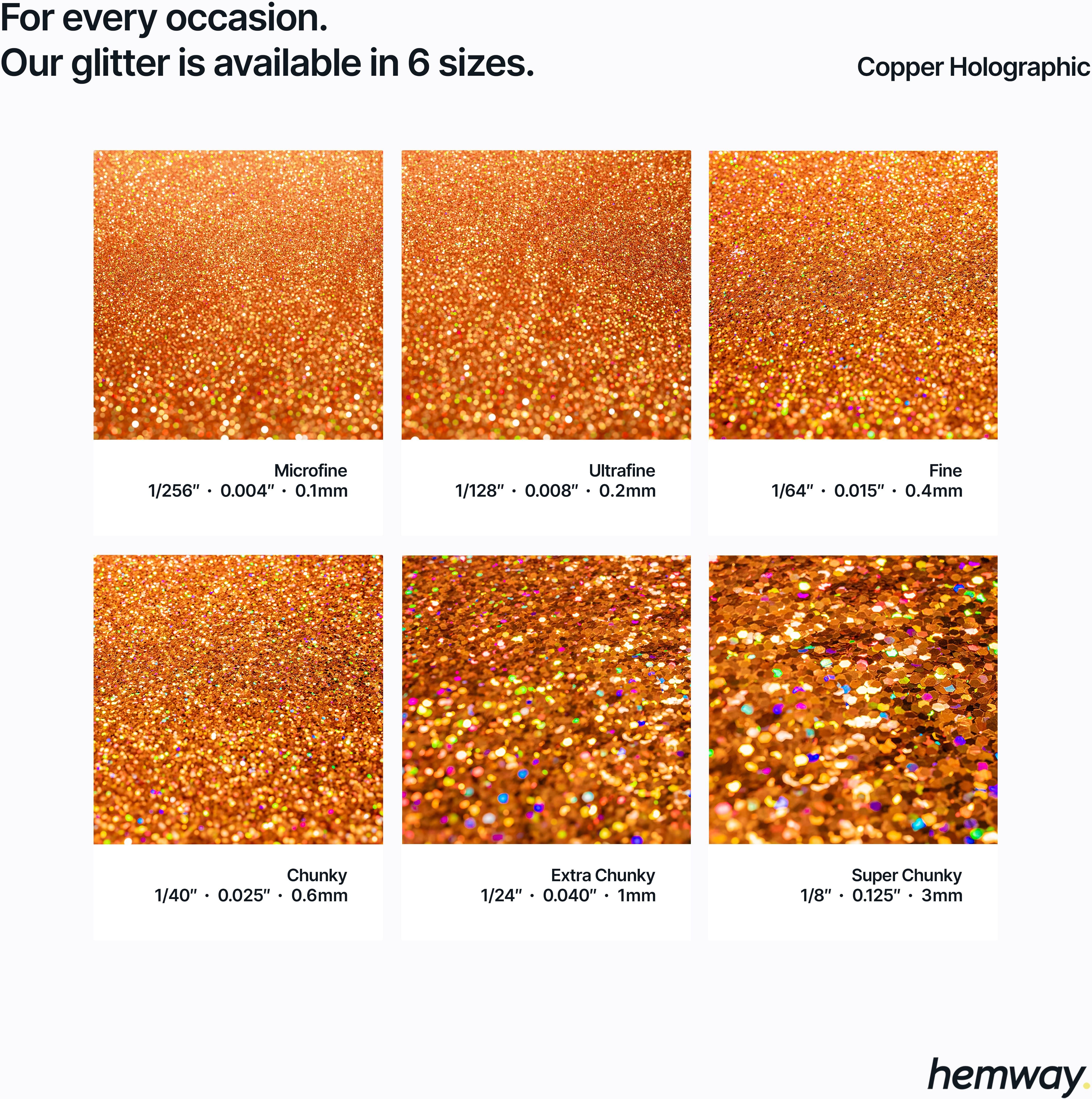 Hemway Glitter Ultra Sparkle 100g / 3.5oz   Copper Holographic   Cosmetic, Festival, Crafts - Copper Holographic - Fine 100g