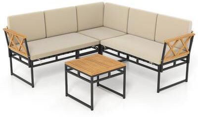 Costway 4 Pieces Patio L-Shaped Sofa Set with Cushions and Side Table-Brown