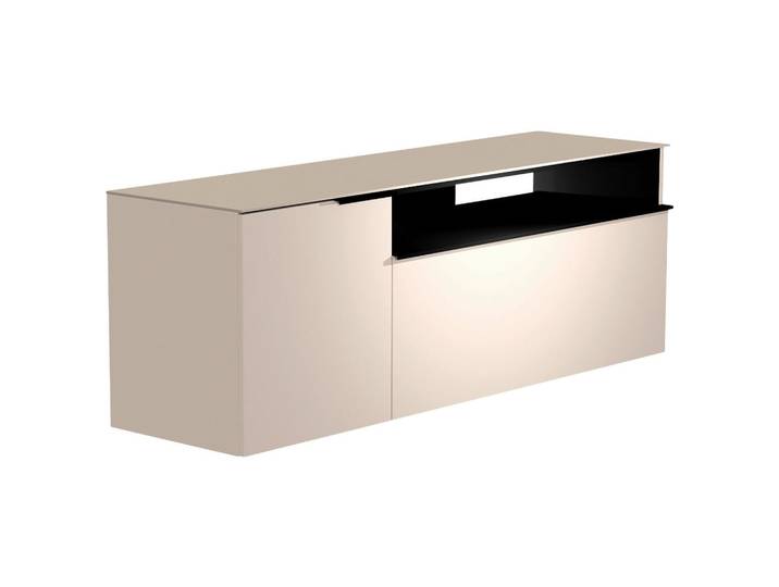 Moderano Lowboard, Schwarz, Sand, 3 Fächer, 160x56x45 cm, Beimöbel erhältlich, hängend, Abdeckplatte aus Glas, Wohnzimmer, Wohnwände, Lowboards, Lowboards hängend