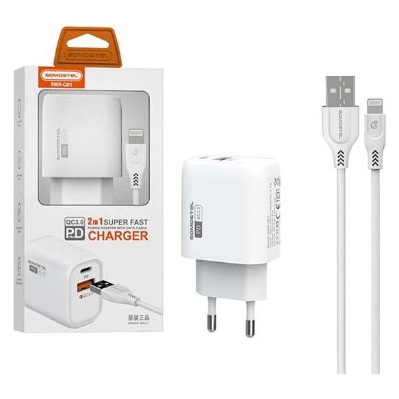Somostel Wandladegerät 3A 18W + IPHONE-KABEL WEISS SOOSTEL POWER DELIVERY SS-Q01 PD+USB (18 W, 1 Port) (30420)