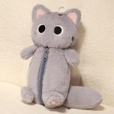 Inspired Finds Siamese Cat Plush Pencil Case Large Capacity Stationery Bag gray