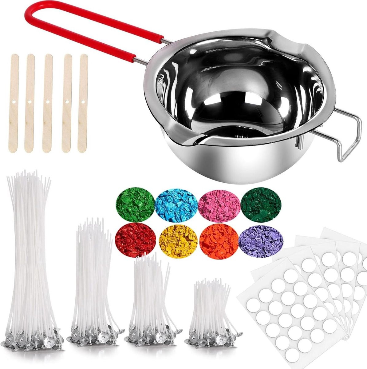 Kaarsen maakset met wax smeltset voor hobbycreaties, inclusief 8 kleuren en 150 lonten, wit