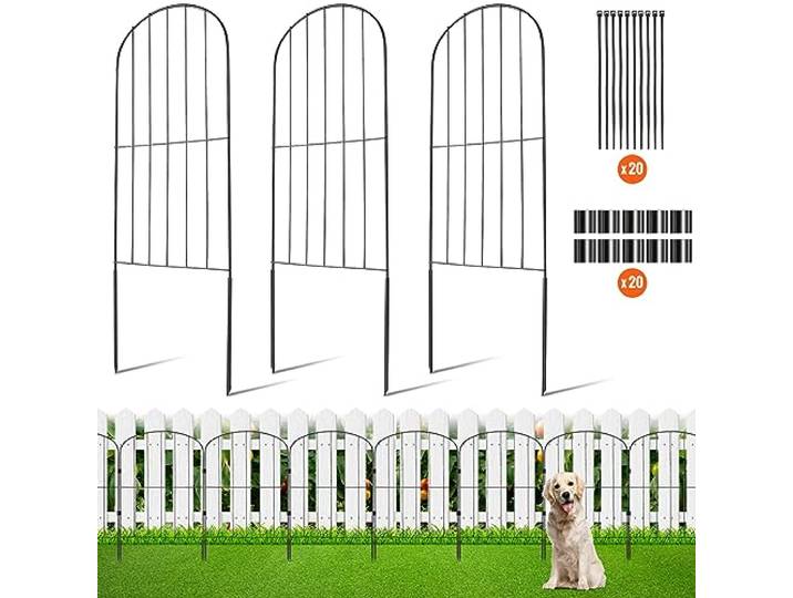VEVOR Clôture de Jardin en Métal 61x33cm Clôture de Jardin Lot de 10 sans Creusage Barrière pour Animaux Espacement de Pointes 5\,08cm Métallique Décorative pour Chien Cour Terrasse Extérieur Noir