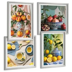 BILDER SET 4er Set - 50x50 cm & 40x60 cm Silberner Rahmen - Matisses stilvolle Figuren