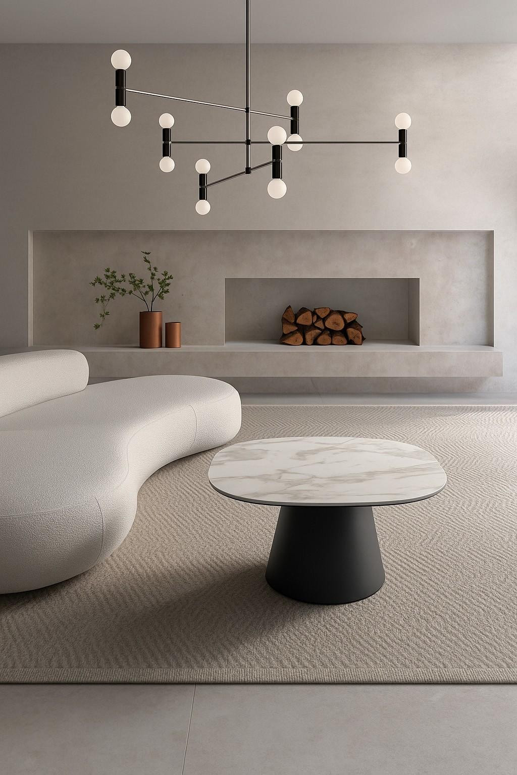 Stones Salontafel Pillar Big met keramisch wit marmerlook tafelblad en antraciet metalen frame, B/D: 90 x 90 cm