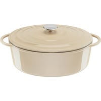 Ovaler Bräter aus Lov Gusseisen Ø 34cm beige, mit Deckel, 7,2 Liter