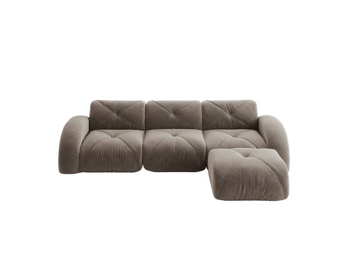 Elvmi Canapé D'Angle Modulable 3 Places Avec Pouf\, Sans Cadre\, En Chenille\, Taupe
