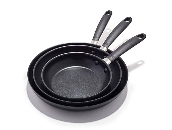 OXO Good Grips Bratpfannen-Set, harteloxiert, PFOA-frei, antihaftbeschichtet, 20,3 cm, 25,4 cm und 30,5 cm, Schwarz