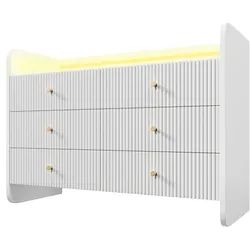 STILVORA Sideboard aus Spanplatte Weiß 120x40x75 cm mit LED und 6 Schubladen