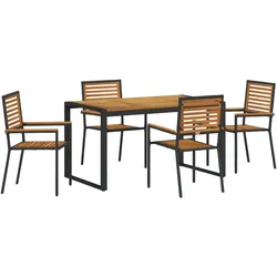 vidaXL 5-teiliges Garten Essset Schwarz Poly Rattan Akazie