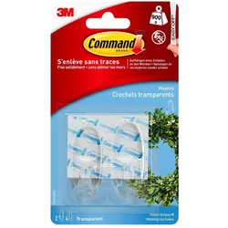 3M Command Haken M, mittelgroß, transparent mit transparenten Strips, 17091CLR