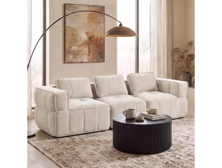 SoarTalent 3-Sitzer-Sofa, Boneless Couch, Sofa mit Samt-Optik, 271cm, Beige Abriebfest, pflegeleicht, klare Linien, rahmenloses Design, 48 cm Sitztiefe，Sofa für Wohnzimmer & Lounge
