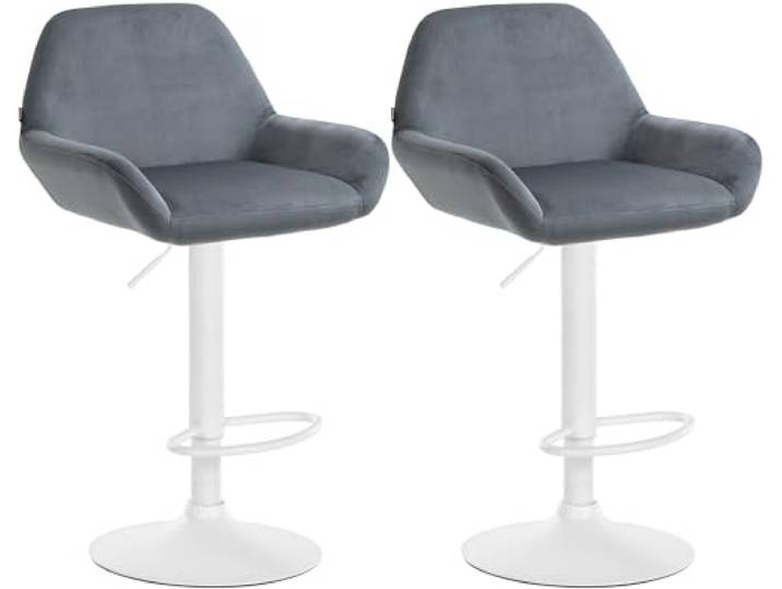 CLP 2er Set Barhocker Braga Samt drehbar und höhenverstellbar Farbe dunkelgrau Material Gestell Metall matt Weiss