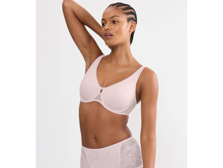 Minimizer-BH TRIUMPH Wild Rose Sensation , Damen, Gr. 80, Cup D, rosa (tender pink), Spitze, Obermaterial: 82% Polyamid, 18% Elasthan, BHs Minimizer-BH, verkleinert die Brust optisch, mittlerer Shape-Effekt, breite Träger
