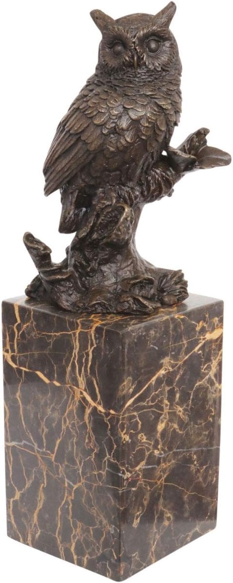 Handgemaakt massief bronzen uilenbeeldje in antiek brons, Hoogte: 28 cm