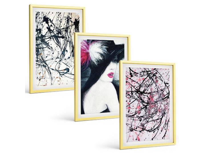 BILDER SET 3er Set - 40x60 cm Goldrahmen - Abstrakte Farbmuster Hut