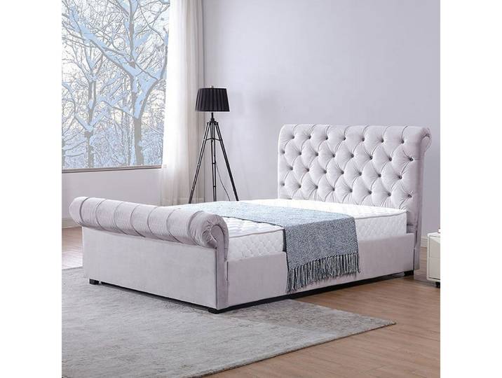 Xlmoebel Polsterbett Klassisches Veloursstoff-Bett in elegantem Design für Komfort (Chesterfield Bett 4062292301674), Hergestellt in Europa