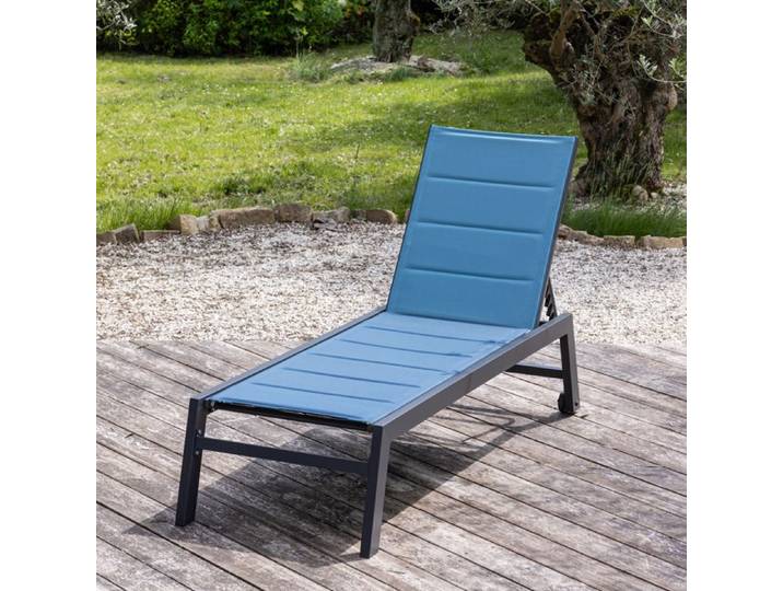 Bain de soleil BARBADOS en textilène bleu gris - aluminium anthracite