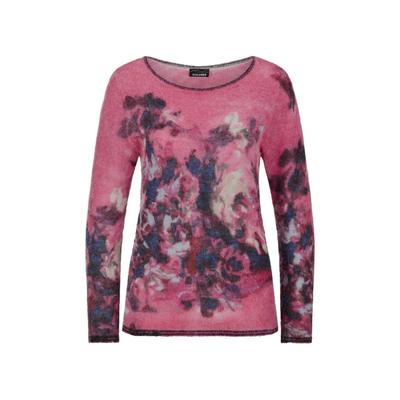 Rundhalspullover GOLDNER "Wollpullover floral, U-Boot-Ausschnitt", Damen, Gr. 48, pink (pink, bunt, gemustert), Obermaterial: 53% Alpaka WP. 30% Polyamid PA. 17% Wolle mw., Modisch, U-Boot-Ausschnitt, Pullover Rundhalspullover, mit Alpaka-Wolle