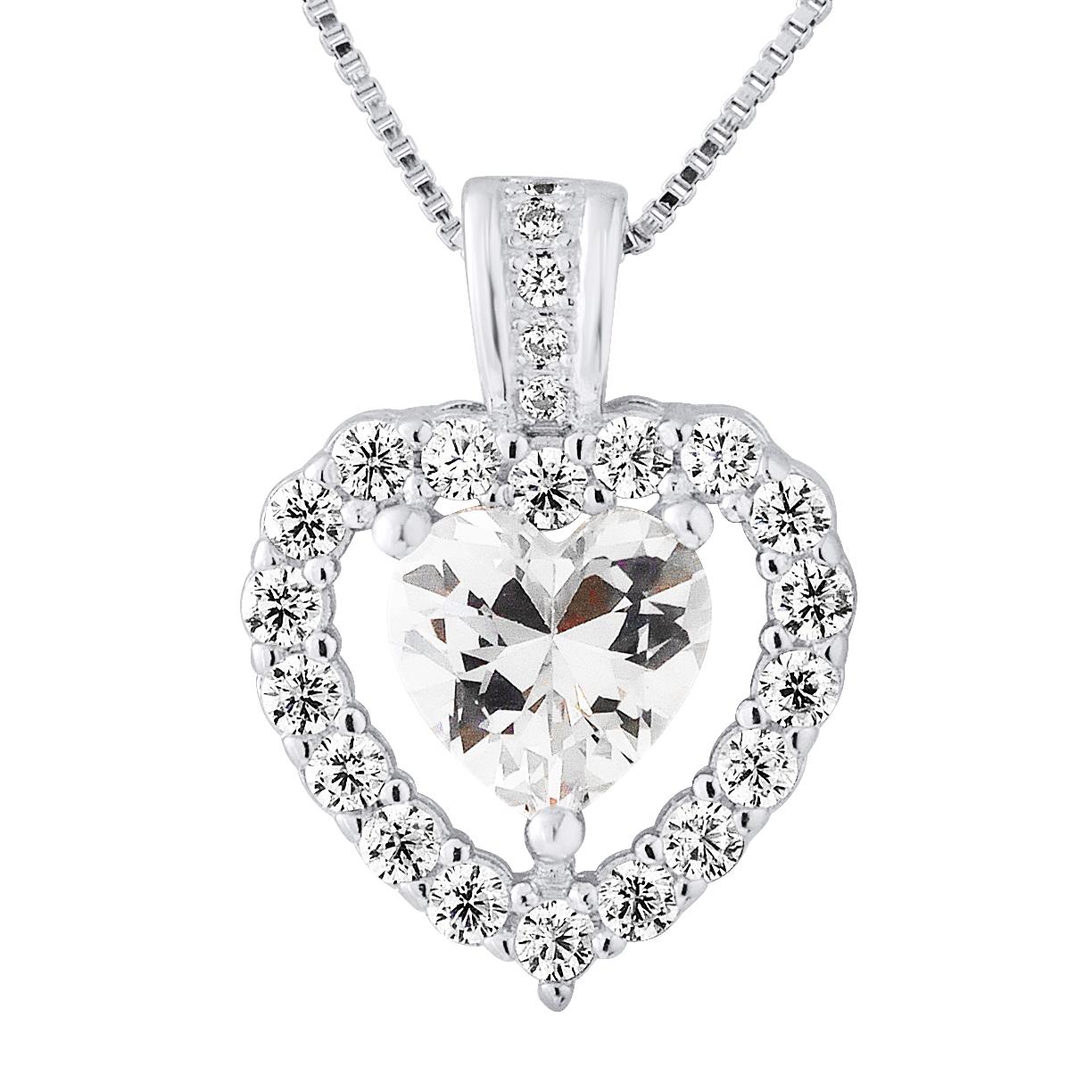 Pendentif Solitaire COEUR Oxydes de zirconium Joaillerie Argent 925 Livré avec Chaîne Offerte