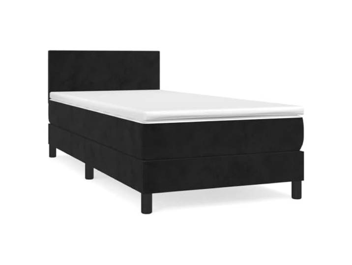 PUGYNBK Boxspringbett aus schwarzem Samt, 100 x 200 cm, mit Matratze Verstellbares Kopfteil, Taschenfederkerne, mittlere Festigkeit, weicher Schutz, inklusive Anleitung (evtl. nicht in deutscher