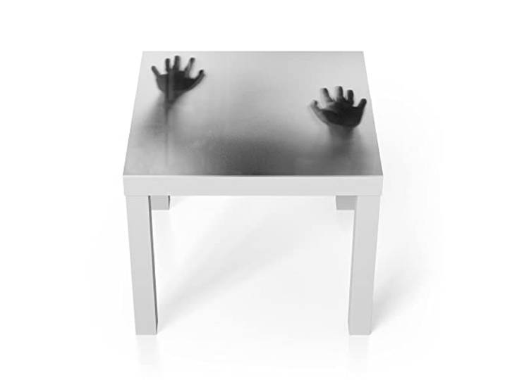 DEQORI Glastisch weiß klein 55x55 cm Motiv Zwei Schattenhände ausgefallener Beistelltisch aus Glas Hochglanz Couchtisch fürs Wohnzimmer moderner Couch Tisch mit Design