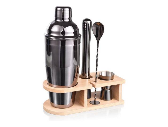 LuxusKollektion Cocktail Shaker Cocktail Shaker Set 5teilig 750ml Edelstahl Rezeptheft Grau