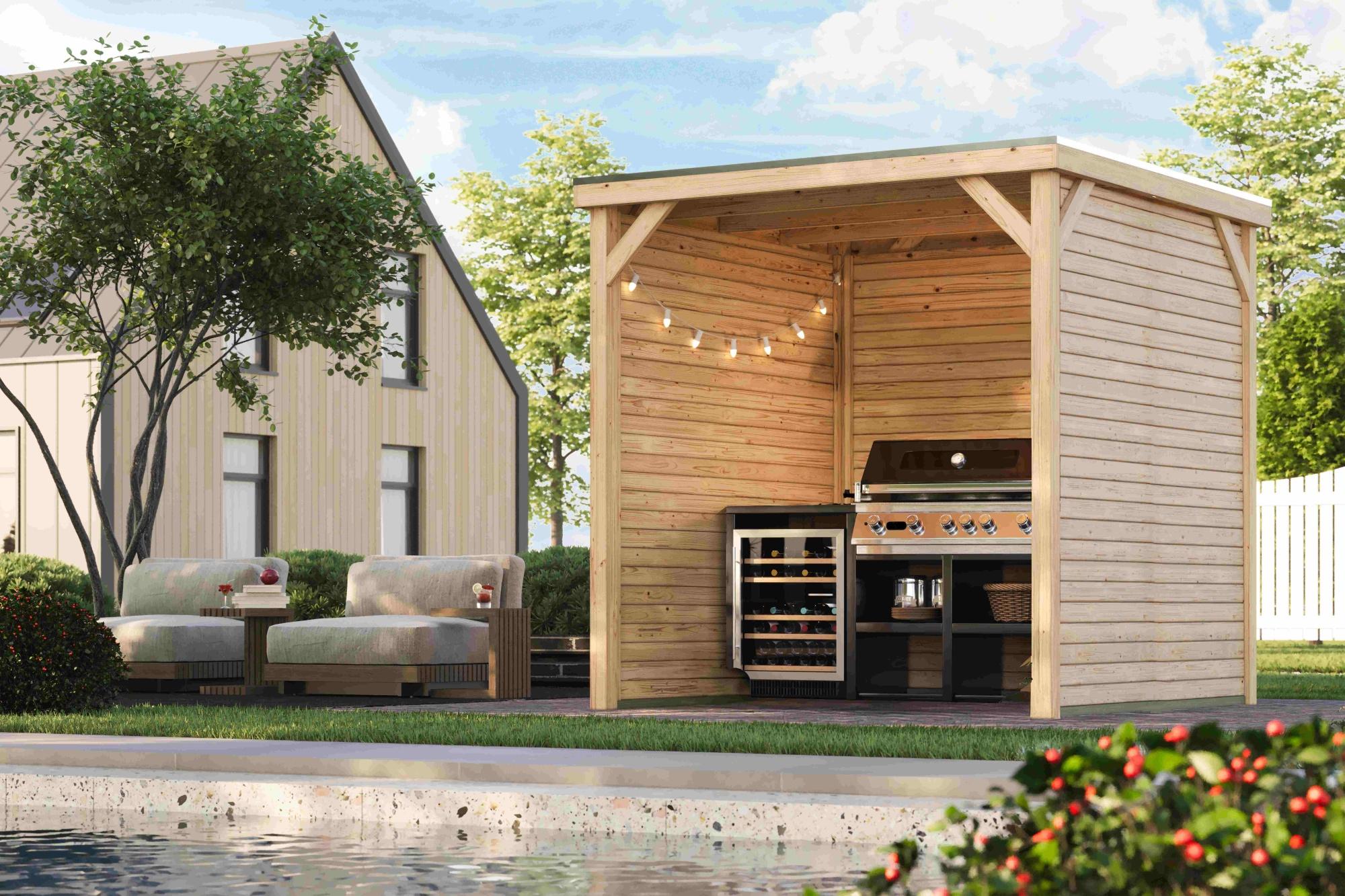 Karibu Holzpavillon Grillpavillon Grillküchenunterstand Mülltonnenunterstand Fahrradunterstand COBUS 231x231x243cm