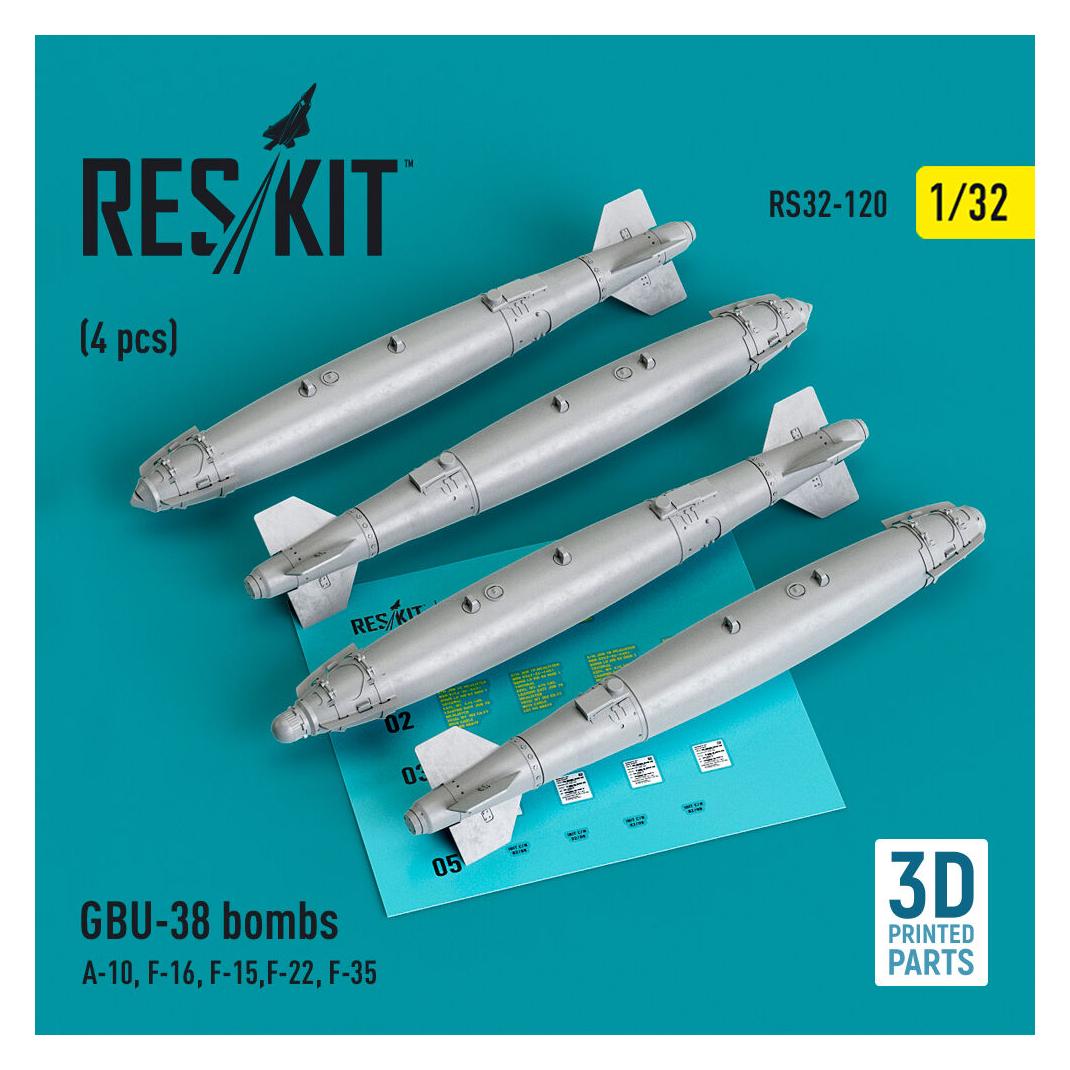 ResKit GBU-38 bombs (4 pcs) (A-10, F-16, F-15,F-22, F-35) (3D Printed) (RS32-0120)