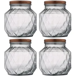 WellHome - 4er Set Glasbehälter 2,2 L mit Deckel 16x16x17 cm