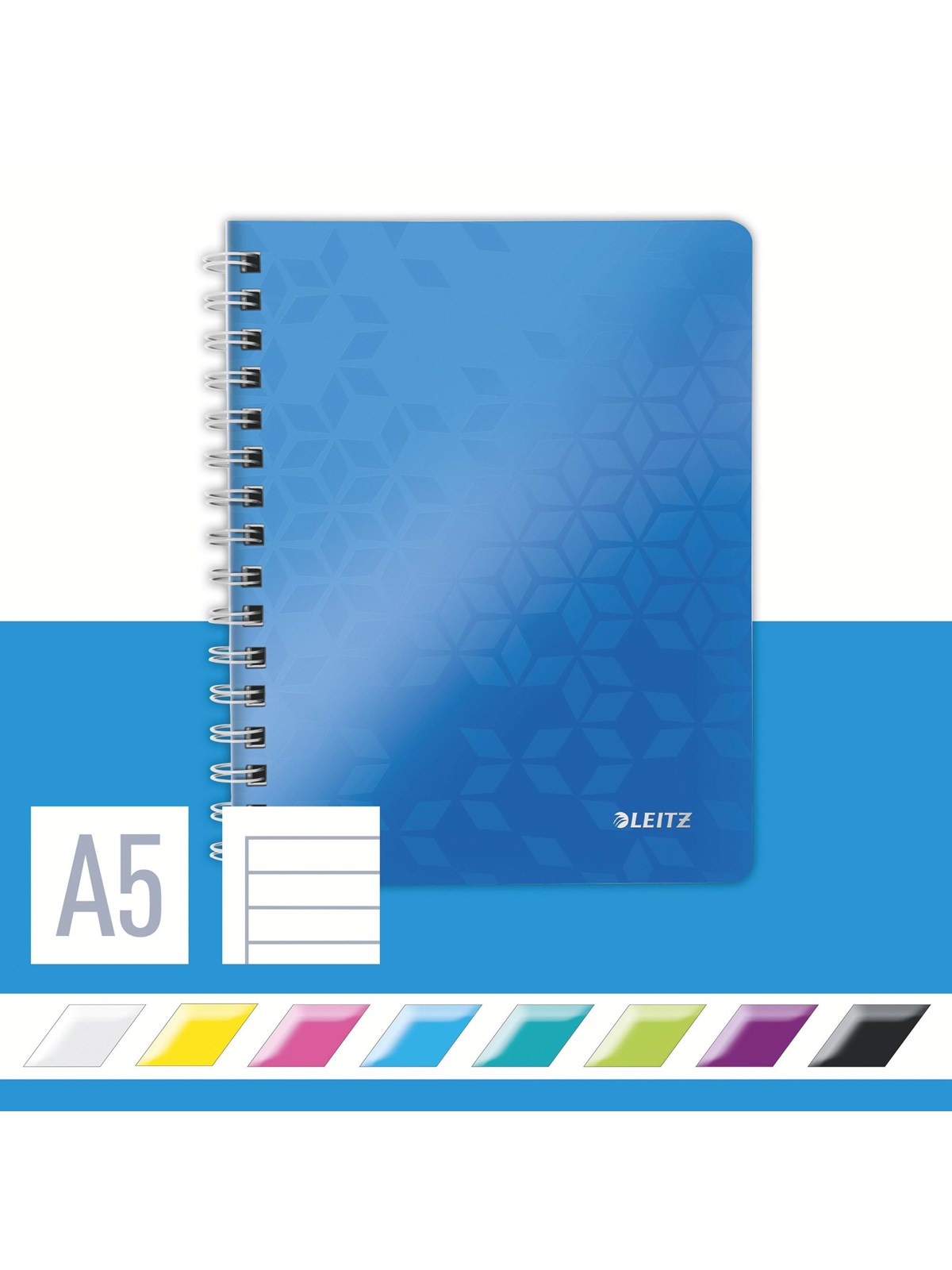 Leitz WOW Collegeblock A5 liniert, spiralgebunden mit PP-Einband Blau
