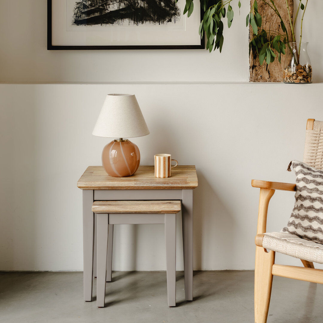 Fernleaf Doria Solid Wood Top Four Leg Rectangular Nesting Side Tables Dove Grey 50cm H X 50cm W X 35cm D