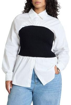 Plus Size Women's Sweater Tube Twofer Top by ELOQUII in Black And White (Size 26/28)