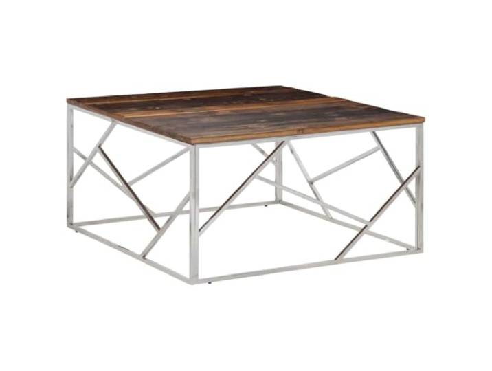 Favemtsl Couchtisch Massivholz Schwellen Edelstahl Wohnzimmertisch 100cm Moderner Beistelltisch mit 25mm Holzplatte und silbernem Gestell für Wohnzimmer, Lounge und Büro.