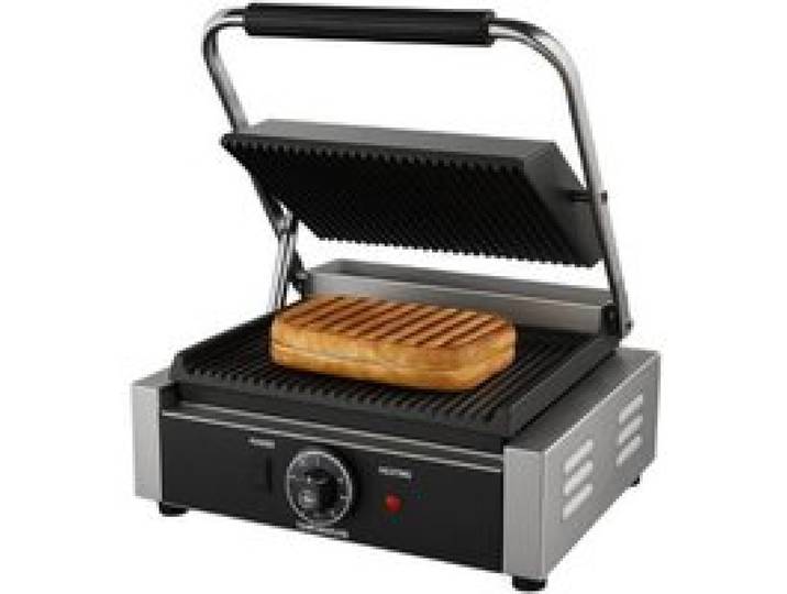 Contact grill panini professionnel - PESAGE MB - 230x340 mm - Plaques fonte rainurées - 2200W - Inox