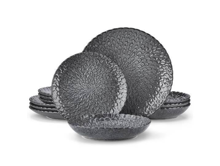 Wars CASbucDNile-Vaisselle Grise en Céramique, Service de Vaisselle en Grès, Soufflet en Céramique Texturée pour 6/12 Hypothèques, 12/24 Pièces