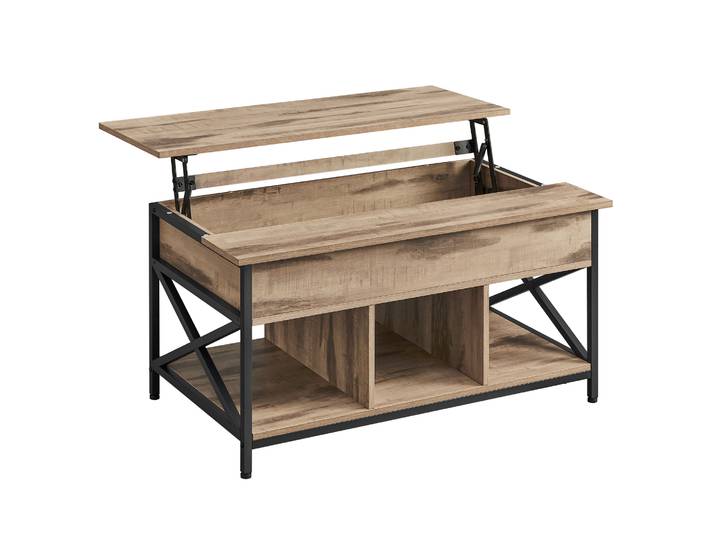 VASAGLE Couchtisch, höhenverstellbar, offener und versteckter Stauraum, 60 x 100 x (48-62) cm