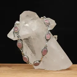 Drachensilber Rosenquarz Edelstein Armband 925 Silber zart gefasst edler Armschmuck - Rosa