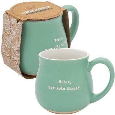 GRUSS & CO Tasse bauchig graviert 'Relax, nur kein Stress!