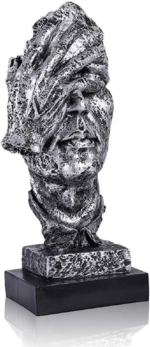 Abstract Beeld Denker Sculptuur Zilver - Handgemaakt Bureau Decoratie - Hoogte: 34 cm